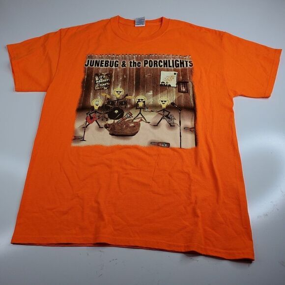 L vintage BLUES BROTHERS GUITAR MILLER LITE Y2K orange TSHIRT LARGE - Picture 3 of 11